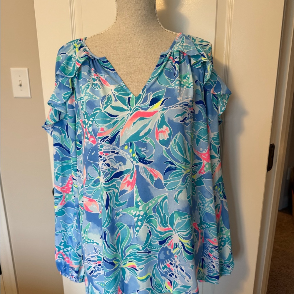 Lilly Pulitzer Blue and Pink Floral Blouse
